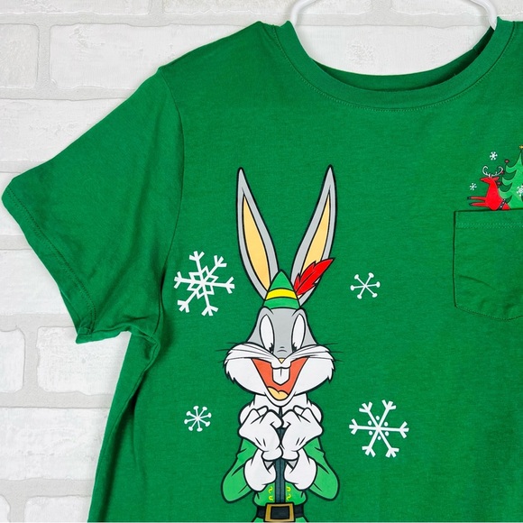 Bugs Bunny as Buddy The Elf Green Short Sleeve Pocketed T-shirt Juniors XL 15-17 - Picture 4 of 11